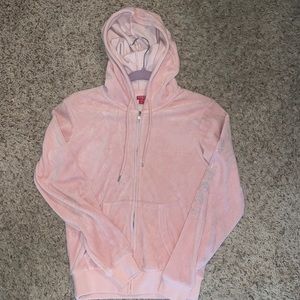 Baby pink GUESS zip up velour tracksuit jacket women’s size small